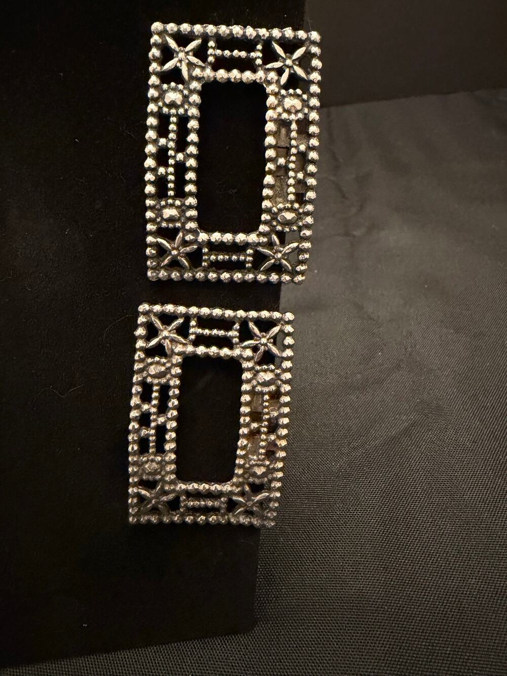 Pair of vintage metal shoe clips, with openwork detailing steel-cut bead motifs